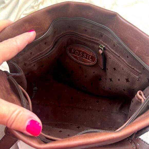 Fossil RARE Bronze Gold Soft Leather Messenger Crossbody w\Skeleton key - Picture 3 of 11